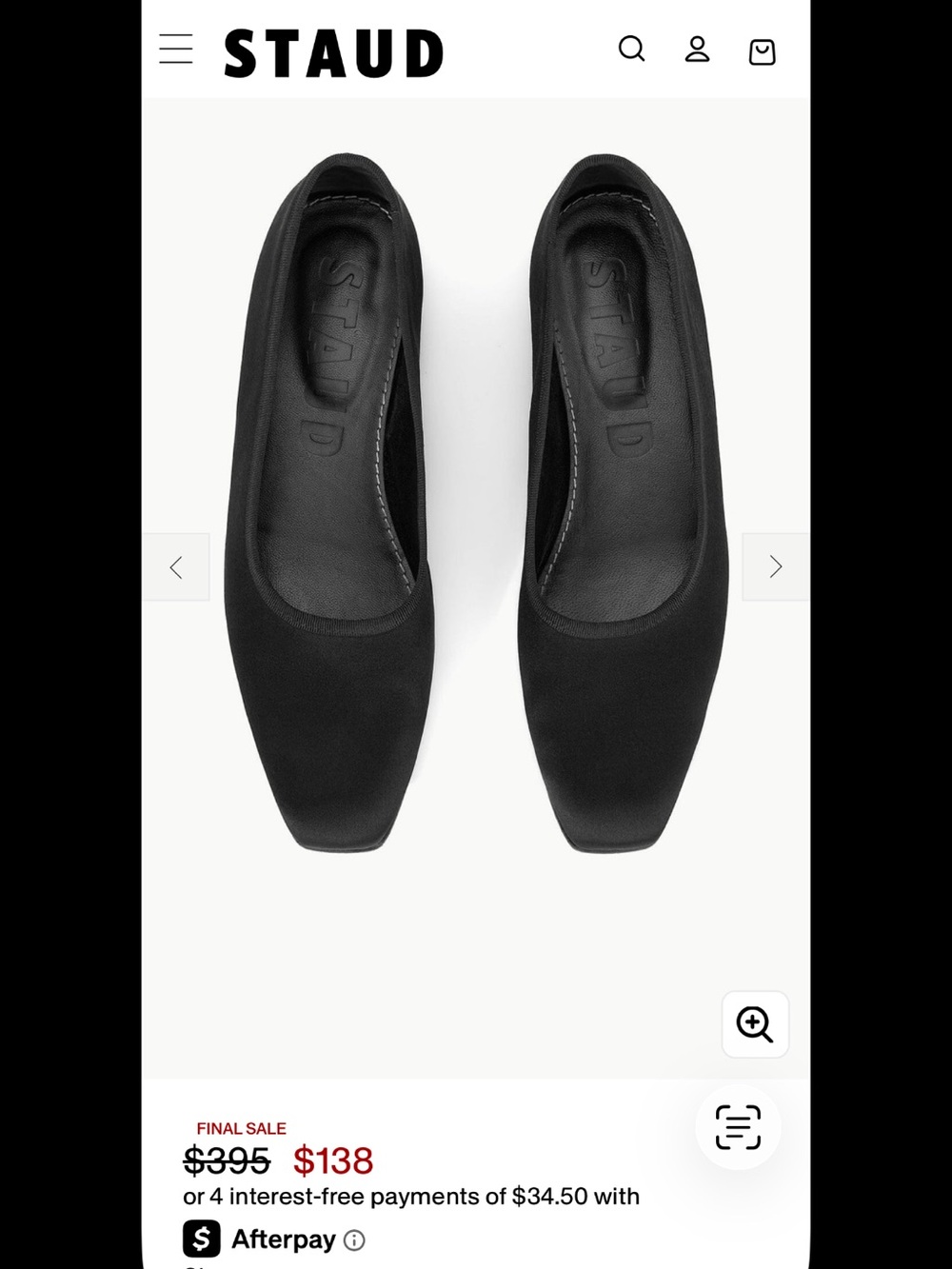 STAUD Black Square-Toe Slip-On Ballet Flats